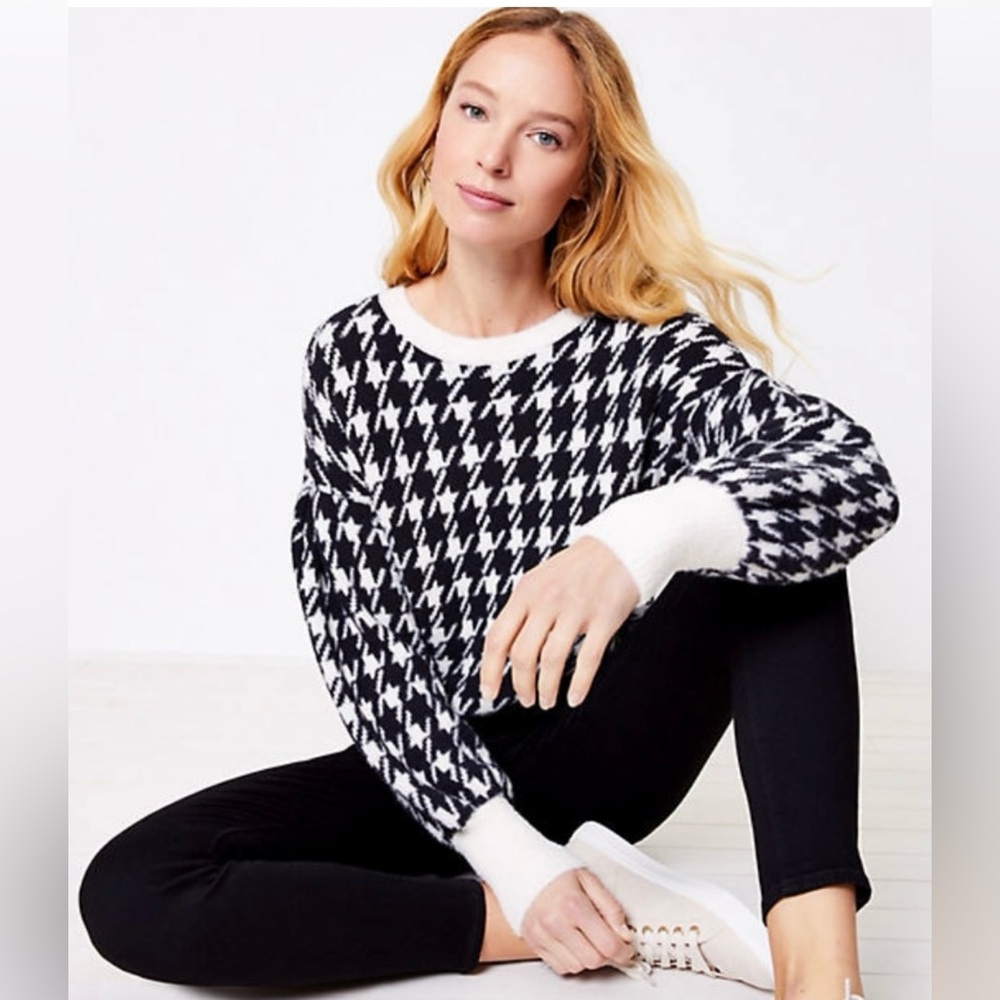 LOFT Black and White Houndstooth Sweater